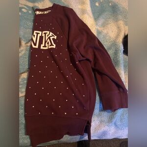 PINK Long Sleeve Sweatshirt with Diamond Gems